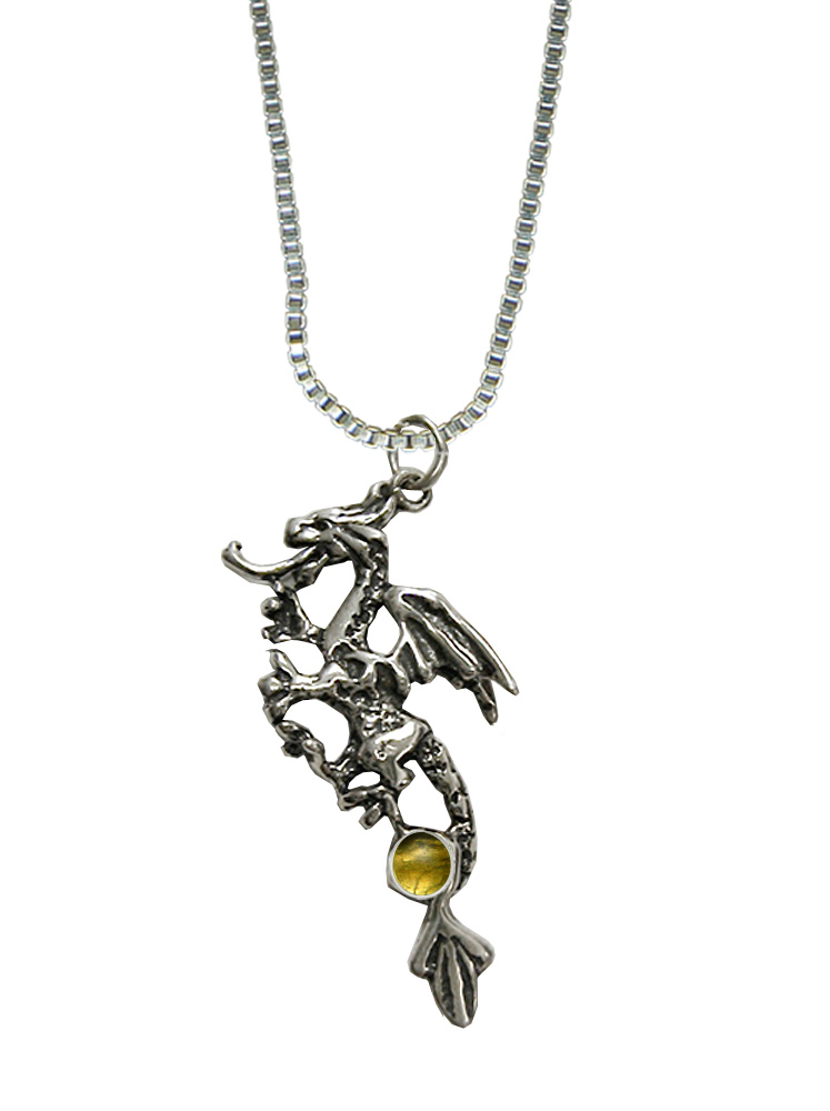Sterling Silver Rampant Dragon Pendant With Citrine